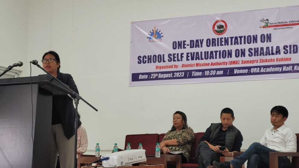 Emilo Patton addressing the orientation on school self evaluation on Shaala Siddhi held in Kohima on August 25. (Morung Photo)